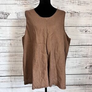 Lands End Brown 100% Linen Tank Top Plus Size 2X Quiet Luxury Beachy Coastal
